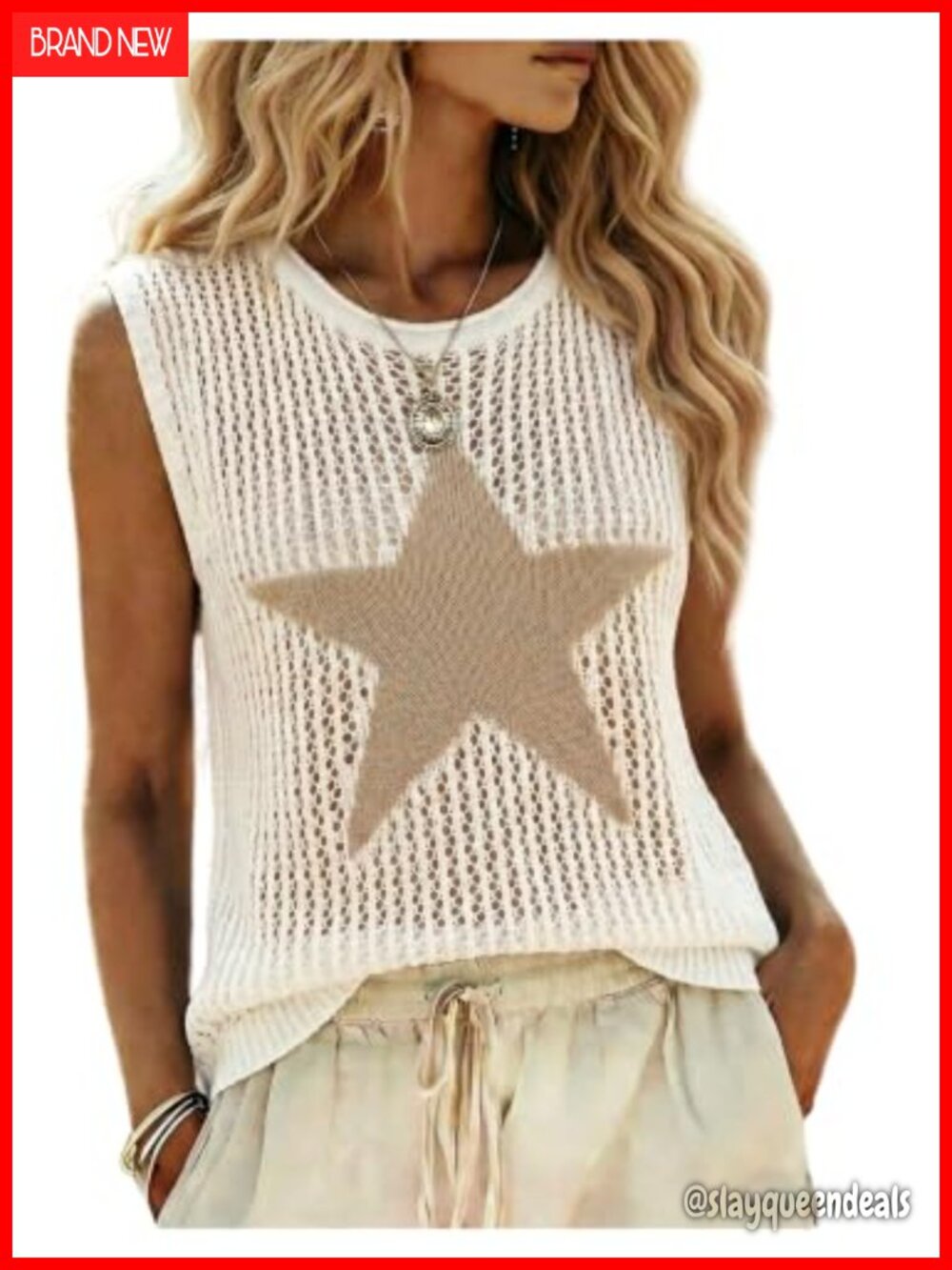 Crochet Sweater Vest Star Hollow Out Sleeveless Knit Top